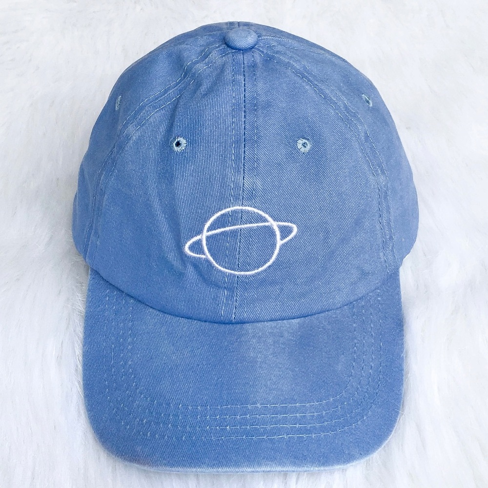 Blue planet denim wash embroidered baseball hat